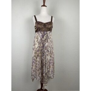 Y2k Size M Fairycore Dress Midi Hanky Hem Asymmetric Beaded Festival Thin Strap